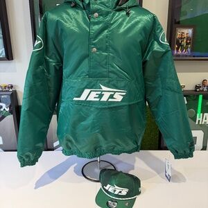 New York Jets starter jacket Size L Brand New With Tags and New Era Hat